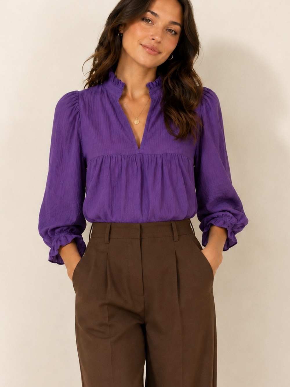 Never A Wallflower Vicki Purple Cotton Blouse Size L NWT